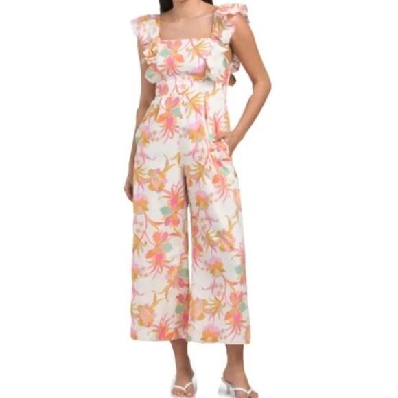 Taylor Flutter Strap Floral Tie Back Jumpsuit Size XL - Picture 1 of 6